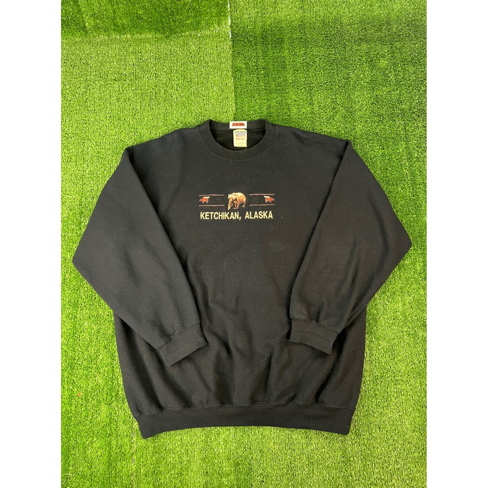 Gildan Ketchikan Alaska Bear Embroidered Sweatshirt Black Mens XL Heavy Weight